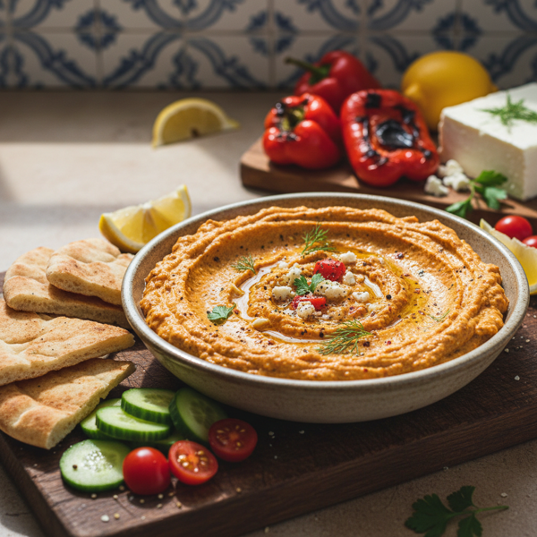 Zesty Mediterranean Roasted Red Pepper & Feta Dip recipe