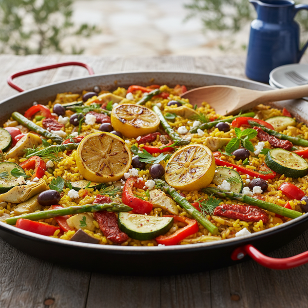 Zesty Mediterranean Veggie Paella recipe
