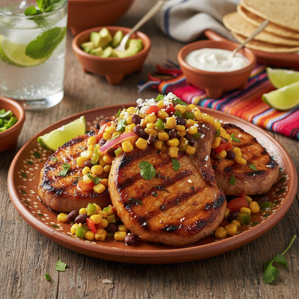 Zesty Mexican-style Pork Chops with Corn-Tomato Sauce recipe