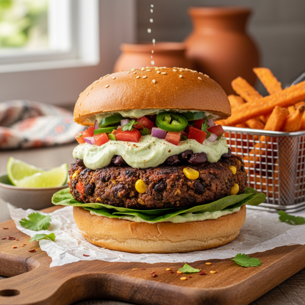 Zesty Mexican Black Bean Burgers with Lime Yogurt & Fresh Salsa recipe