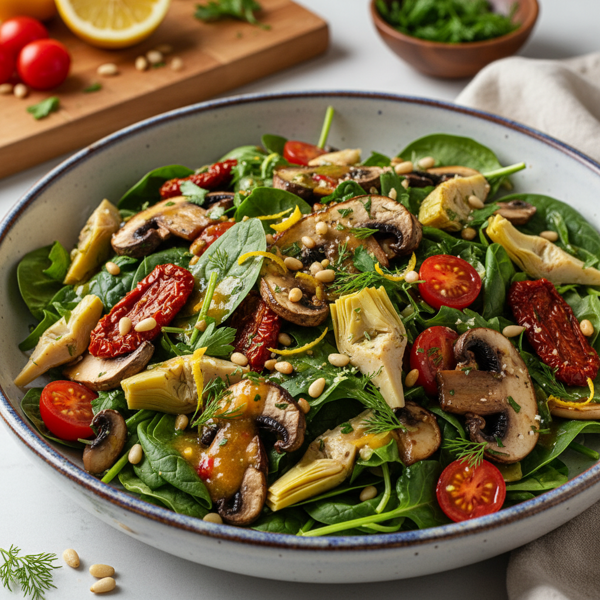 Zesty Mushroom, Tomato & Artichoke Power Salad recipe