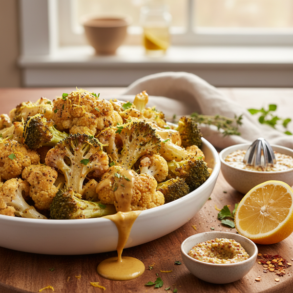 Zesty Mustard-Glazed Broccoli and Cauliflower recipe