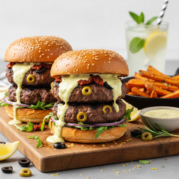 Zesty Olive Beef Burgers recipe