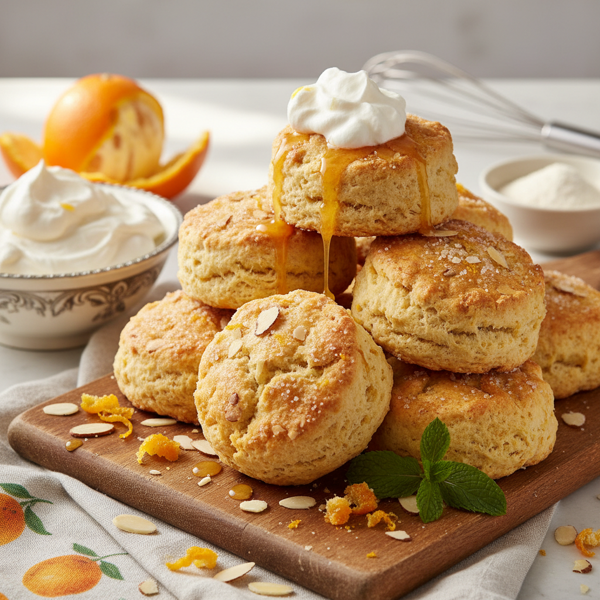Zesty Orange Almond Scones with Whipped Cream recipe