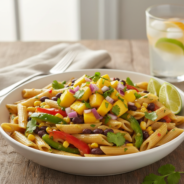 Zesty Penne Pasta with Black Beans and Tropical Mango Salsa recipe
