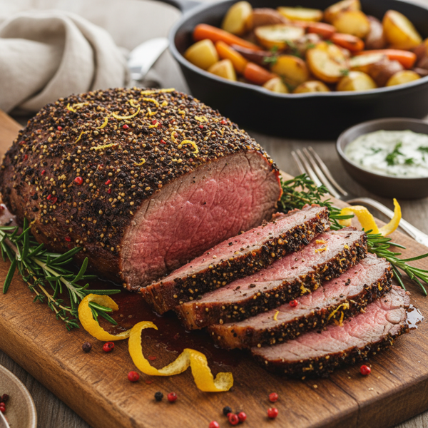 Zesty Peppercorn Rib Eye Roast recipe