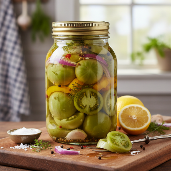 Zesty Pickled Green Tomato Medley recipe