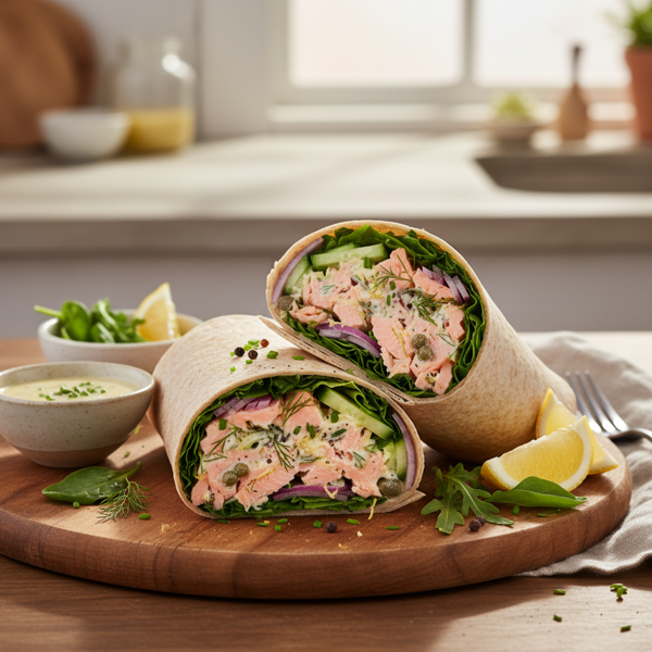 Zesty Poached Salmon Salad Wrap recipe