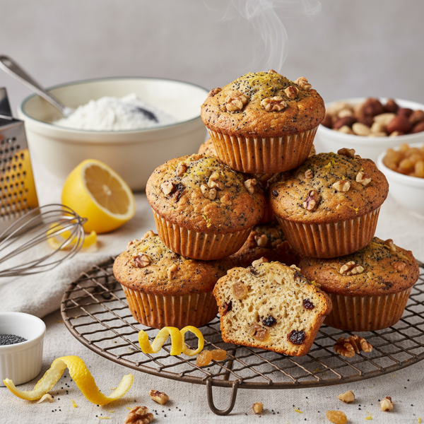 Zesty Poppy Seed Raisin Nut Muffins recipe