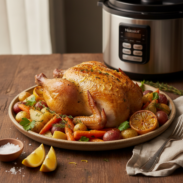 Zesty Pressure Cooker Cornish Game Hens with Root Vegetables recipe