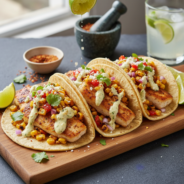 Zesty Roasted Corn and Cod Tacos recipe