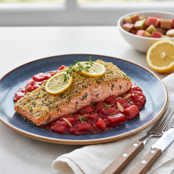 Zesty Roasted Salmon with Rhubarb Compote recipe