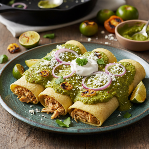 Zesty Roasted Tomatillo Chicken Enchiladas recipe