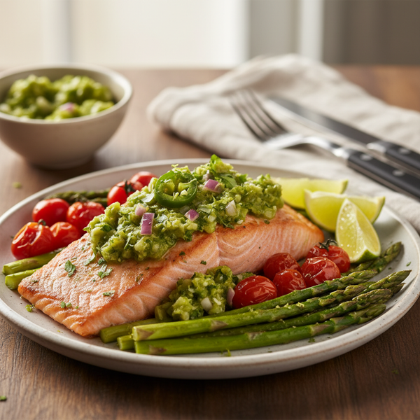 Zesty Roasted Tomatillo Salmon recipe