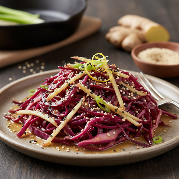 Zesty Sautéed Red Cabbage with Ginger and Sesame recipe