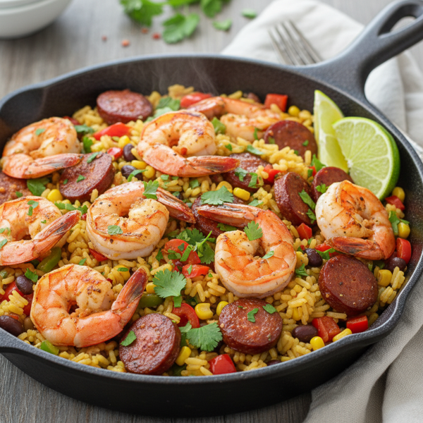 Zesty Shrimp & Chorizo Rice Skillet recipe