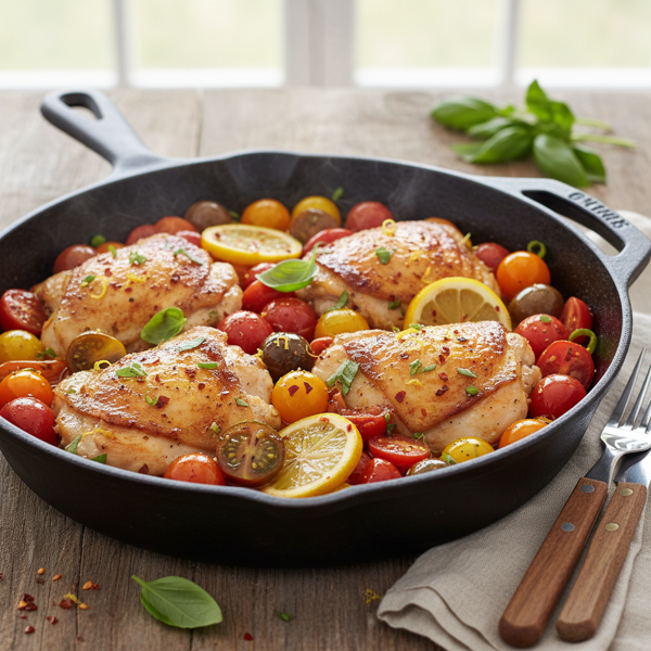 Zesty Skillet Chicken with Heirloom Tomatoes recipe