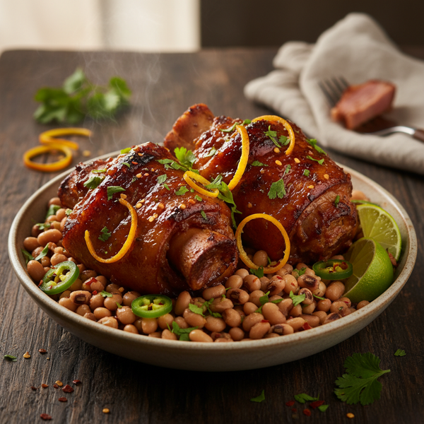 Zesty Smoked Ham Hocks with Spicy Black-Eyed Peas recipe