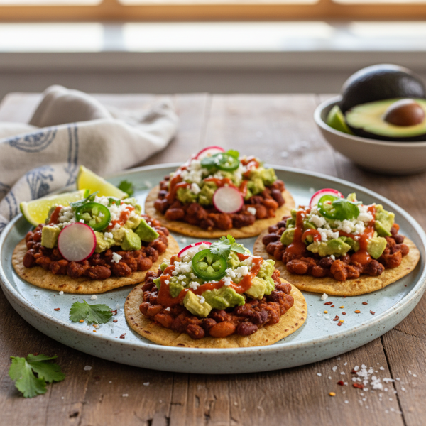 Zesty Spicy Bean and Avocado Tostadas recipe