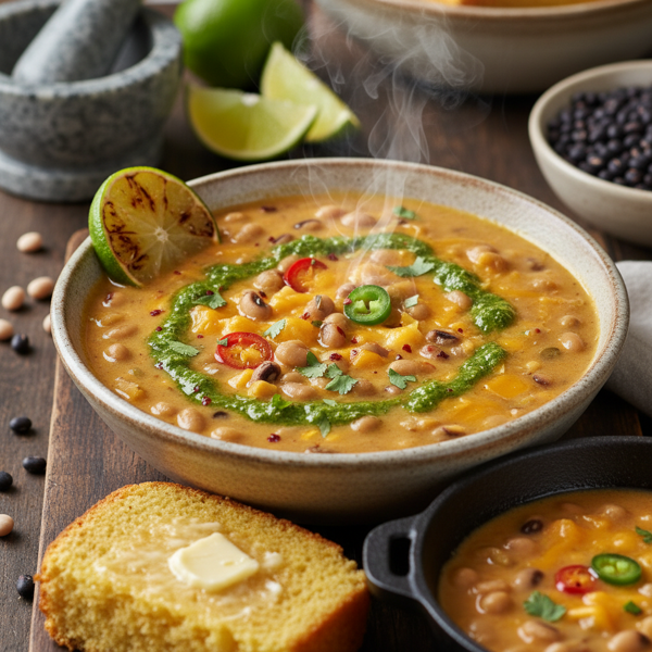Zesty Spicy Black-Eyed Pea & Cheese Soup recipe