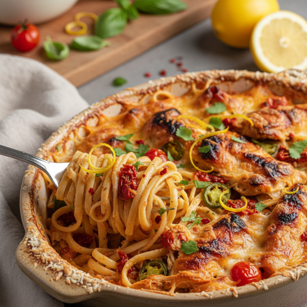 Zesty Spicy Chicken Linguine Bake recipe
