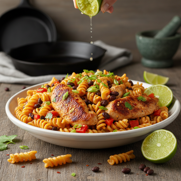 Zesty Spicy Chicken and Black Bean Pasta recipe