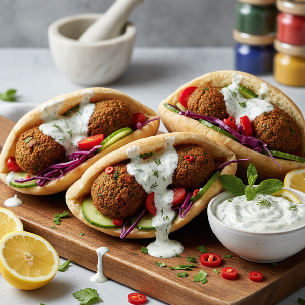 Zesty Spicy Falafel Pita Sandwiches with Creamy Tzatziki Sauce recipe