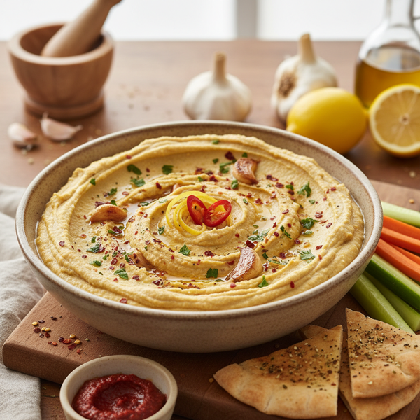 Zesty Spicy Garlic Hummus recipe