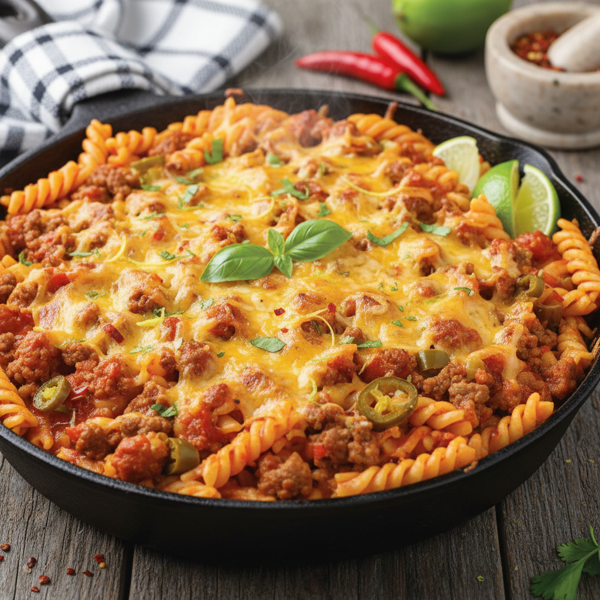 Zesty Spicy Hamburger Pasta Bake recipe