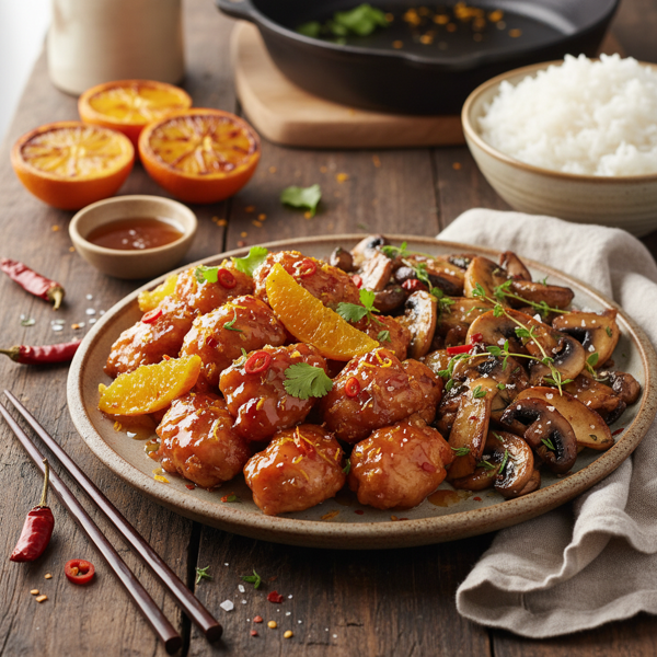 Zesty Spicy Honey Orange Chicken with Savory Mushrooms recipe