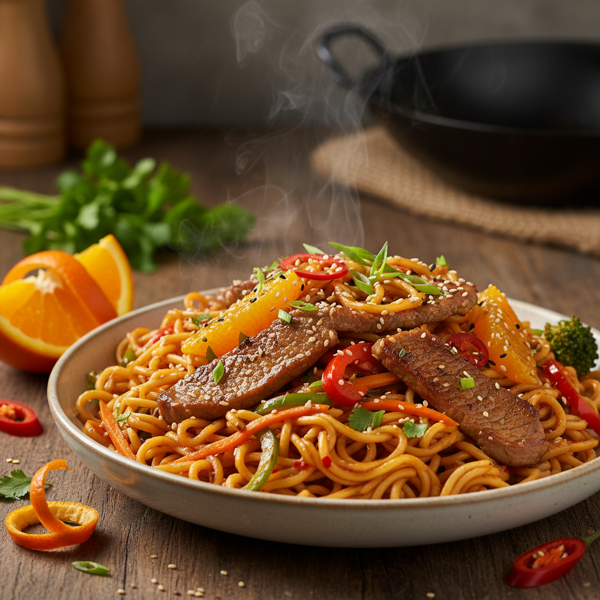 Zesty Spicy Orange Lamb Noodle Stir-Fry recipe
