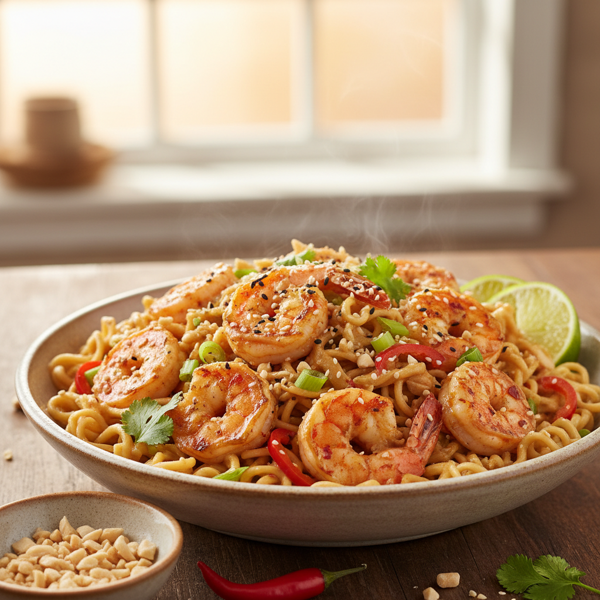 Zesty Spicy Peanut Shrimp Noodles recipe