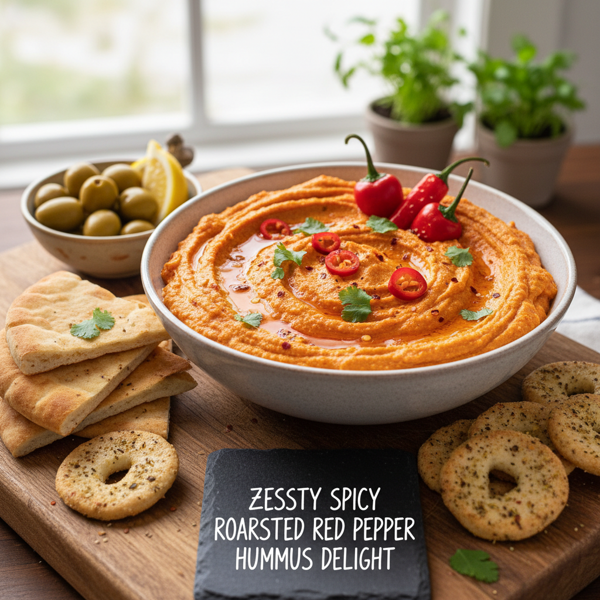 Zesty Spicy Roasted Red Pepper Hummus Delight recipe