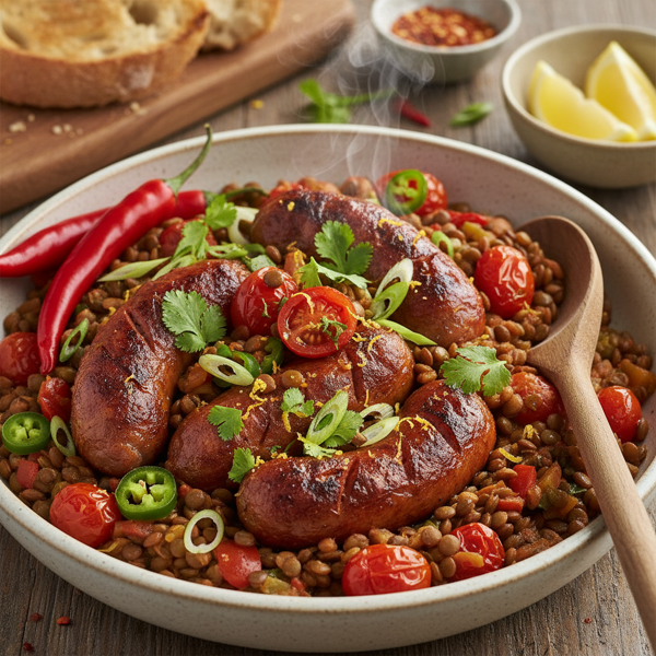 Zesty Spicy Sausage and Lentil Delight recipe