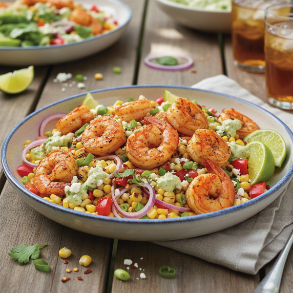 Zesty Summer Corn Salad with Spicy Garlic Shrimp recipe