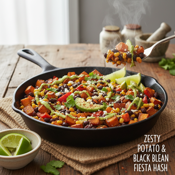 Zesty Sweet Potato and Black Bean Fiesta Hash recipe
