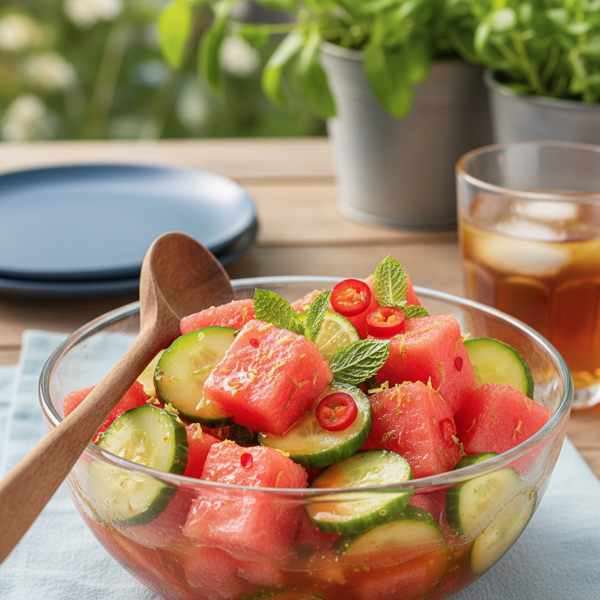 Zesty Sweet & Sour Watermelon Cucumber Delight recipe