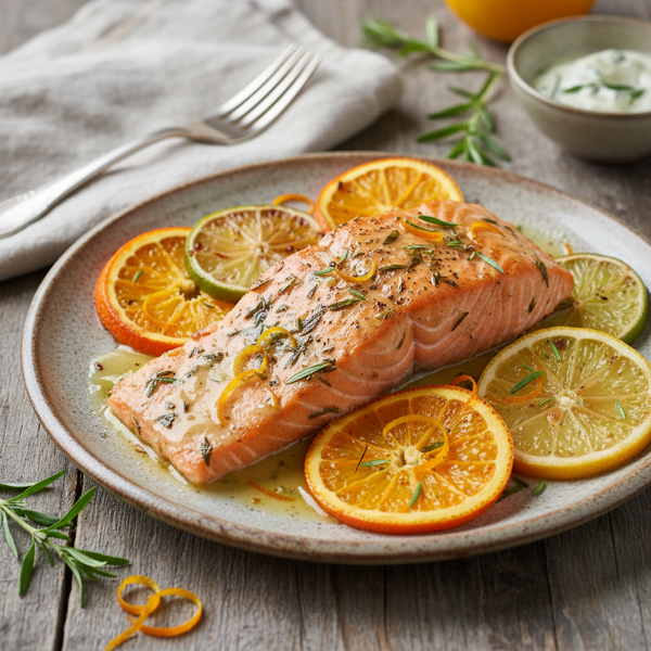 Zesty Tarragon-Infused Salmon with Citrus Garnish recipe