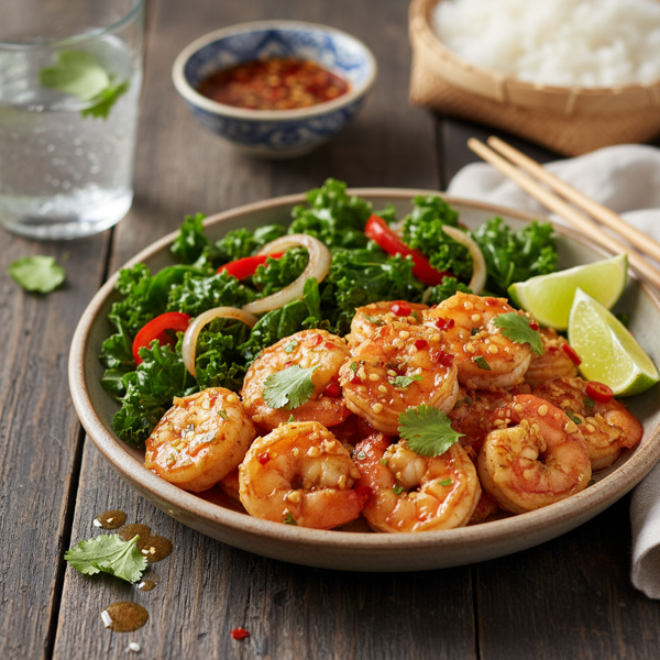 Zesty Thai Garlic Shrimp with Sautéed Kale recipe