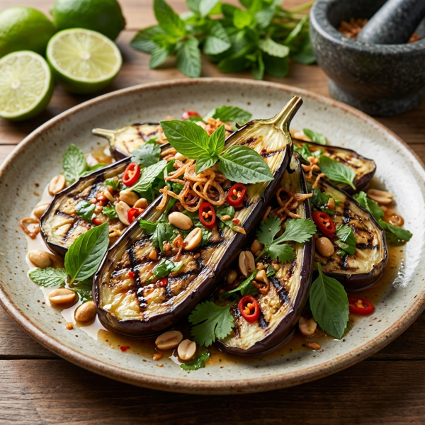 Zesty Thai Grilled Eggplant Salad with Fresh Herbs recipe