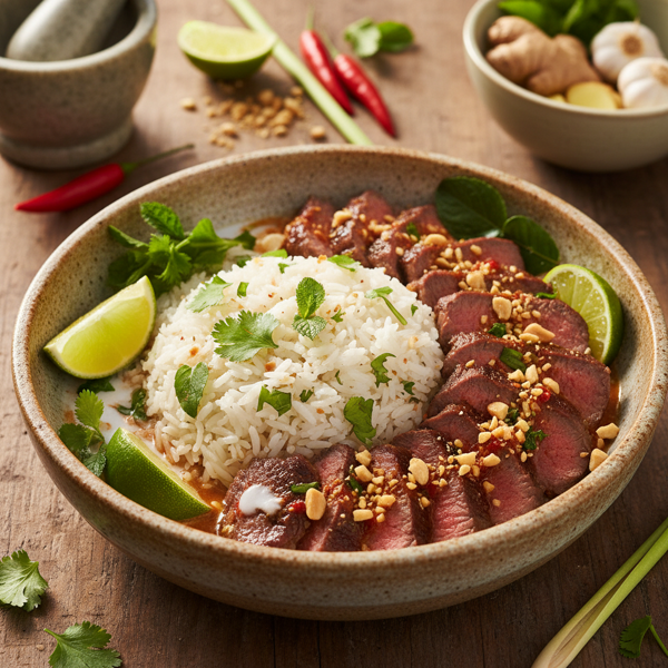 Zesty Thai Spiced Beef & Herb Rice Bowl recipe