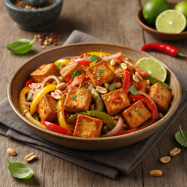 Zesty Thai Spiced Tofu with Bell Peppers and Crunchy Peanuts recipe