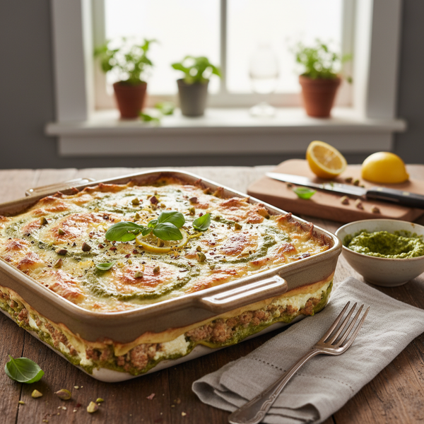Zesty Turkey Lasagna with Pesto Cream Sauce recipe