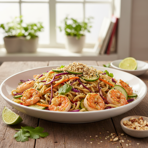 Zesty Udon Shrimp Salad with Cashew Crunch recipe