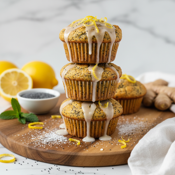 Zesty Vegan Ginger Lemon Poppy Seed Muffins recipe