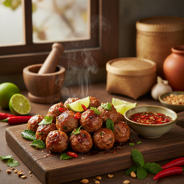 Zesty Vietnamese Pork Balls with Fiery Dipping Sauce recipe