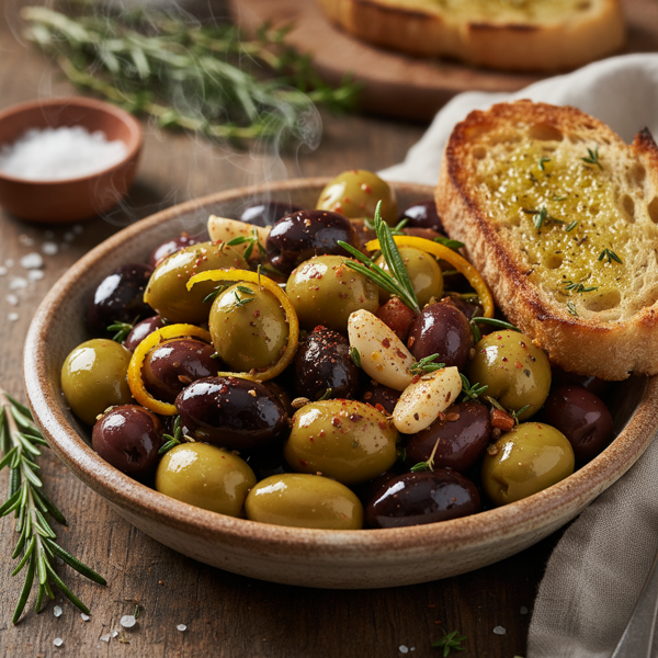 Zesty Warm Spiced Olives recipe