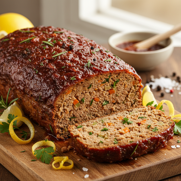Zesty and Tender Savory Meatloaf with Bold Glaze recipe