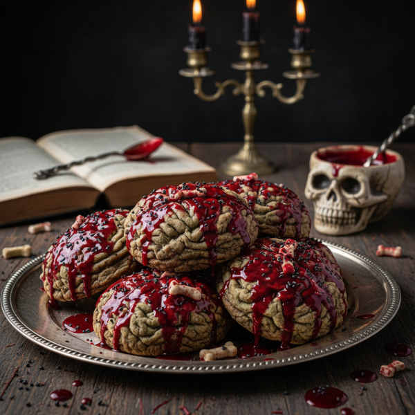 Zombie Brain Cookies with Sinister Blood Glaze recipe