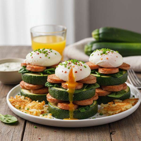 Zucchini Breakfast Stacks with Spinach and Turkey Kielbasa recipe